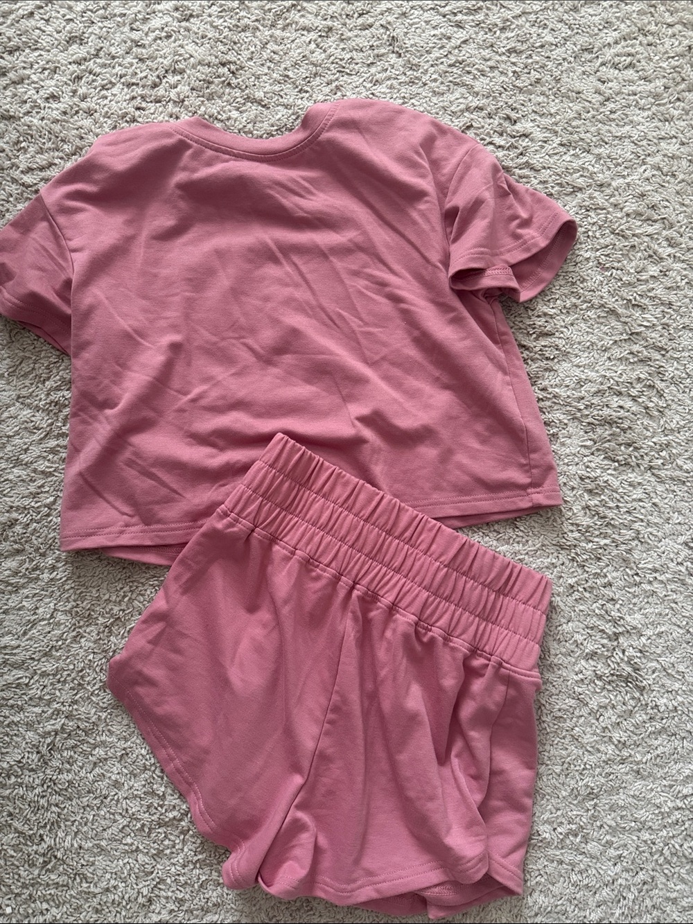 Women's Pink Lounge Short Set - Soft Crop Tee & Elastic Waist Shorts